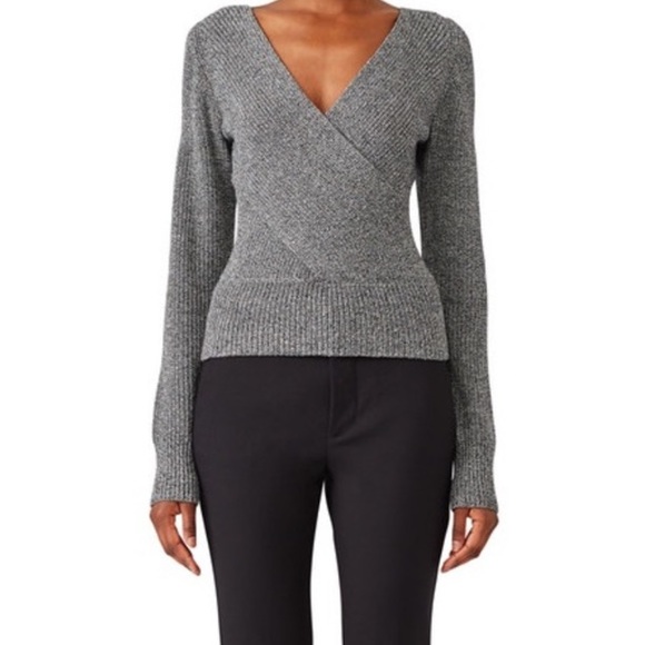 Tome NYC Crossover wrap sweater in heathered grey merino wool blend size M - Picture 1 of 16